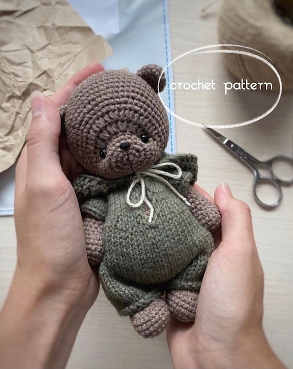 CROCHET PATTERN Bear in Knitted Overalls, Easy Crochet Pattern Toy