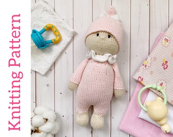 Baby Doll Knitting Pattern, DIY Toy for sleep, Baby Shower Favors, Future Mom Gift, Soft Toy PDF, Knit Toy for girl, stuffed doll for babies