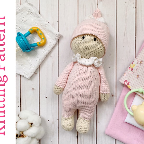 Baby Doll Knitting Pattern, DIY Toy for sleep, Baby Shower Favors, Future Mom Gift, Soft Toy PDF, Knit Toy for girl, stuffed doll for babies