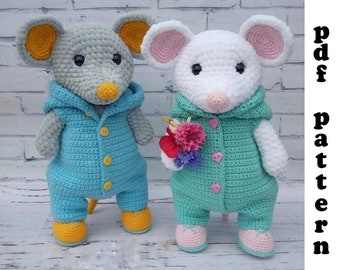 Amigurumi crochet pattern - mouse in overalls - Crochet pattern mouse - PDF English pattern