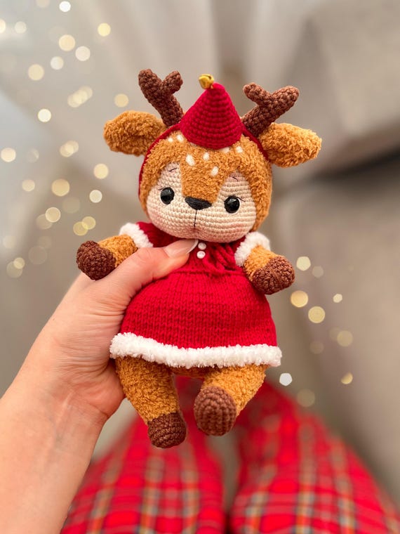 Knitting Christmas outfit PATTERN, plushie amigurumi toy, tutorial PDF in English