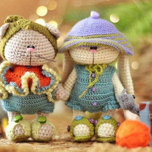 Amigurumi crochet pattern of rabbit and cat in clothes image 6