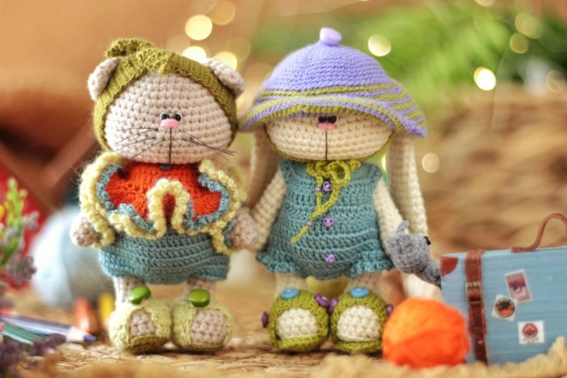 Amigurumi crochet pattern of rabbit and cat in clothes image 6