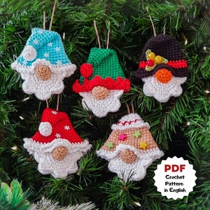 Set of crochet Christmas ornament, Quick crochet, Snowman crochet pattern, crochet Coworker gift, Elf gnome pattern