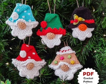 Set of crochet Christmas ornament, Quick crochet, Snowman crochet pattern, crochet Coworker gift, Elf gnome pattern