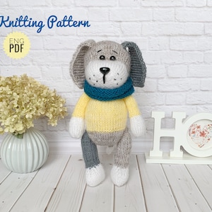 Dog Toy Knitting Pattern, Knitted Soft Toy, Knit Puppy Dog, DIY Christmas Favors, Tutorial English PDF.