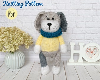 Dog Toy Knitting Pattern, Knitted Soft Toy, Knit Puppy Dog, DIY Christmas Favors, Tutorial English PDF.