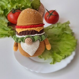 Gnome HAMBURGER crochet pattern,Dad birthday gift, Crochet gnome, Crochet play food, Funny crochet, Father's day gift image 7