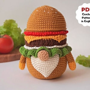 Gnome HAMBURGER crochet pattern,Dad birthday gift, Crochet gnome, Crochet play food, Funny crochet, Father's day gift