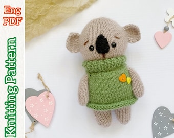 Koala Strickmuster, gestricktes Kuscheltier, DIY Weihnachtsbevorzugungen, Kuscheltier, Anleitung Englisch PDF.