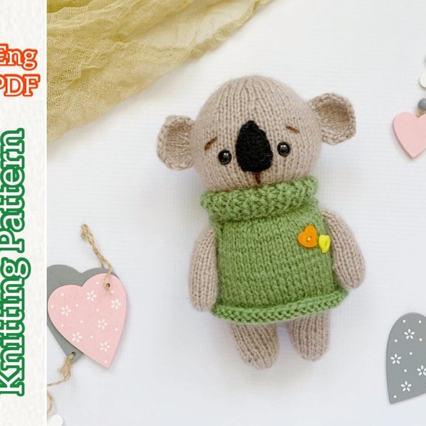 Koala Knitting Pattern, Knitted Soft Toy, DIY Christmas Favors, Stuffed Animal, Tutorial English PDF.