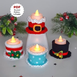Crochet pattern Tea candle holder, Set of 6 crochet patterns, Crochet Christmas patterns, Cute Coworker gift