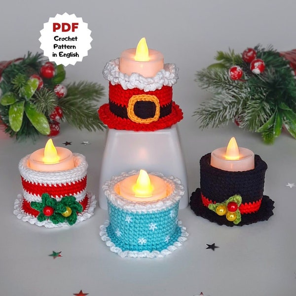 Crochet pattern Tea candle holder, Set of 6 crochet patterns, Crochet Christmas patterns, Cute Coworker gift