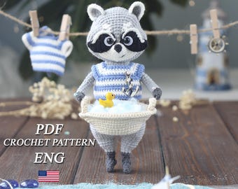 Crochet raccoon pattern with removable clothes PDF in ENG Crochet tutorial forest animal amigurumi Crochet cute raccoon Amigurumi animal