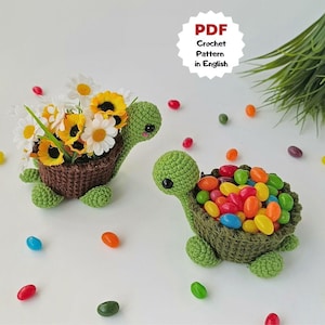 Crochet pattern flower pot, Crochet turtle planter, Crochet small basket, Crochet turtle pattern, Mother’s Day gift