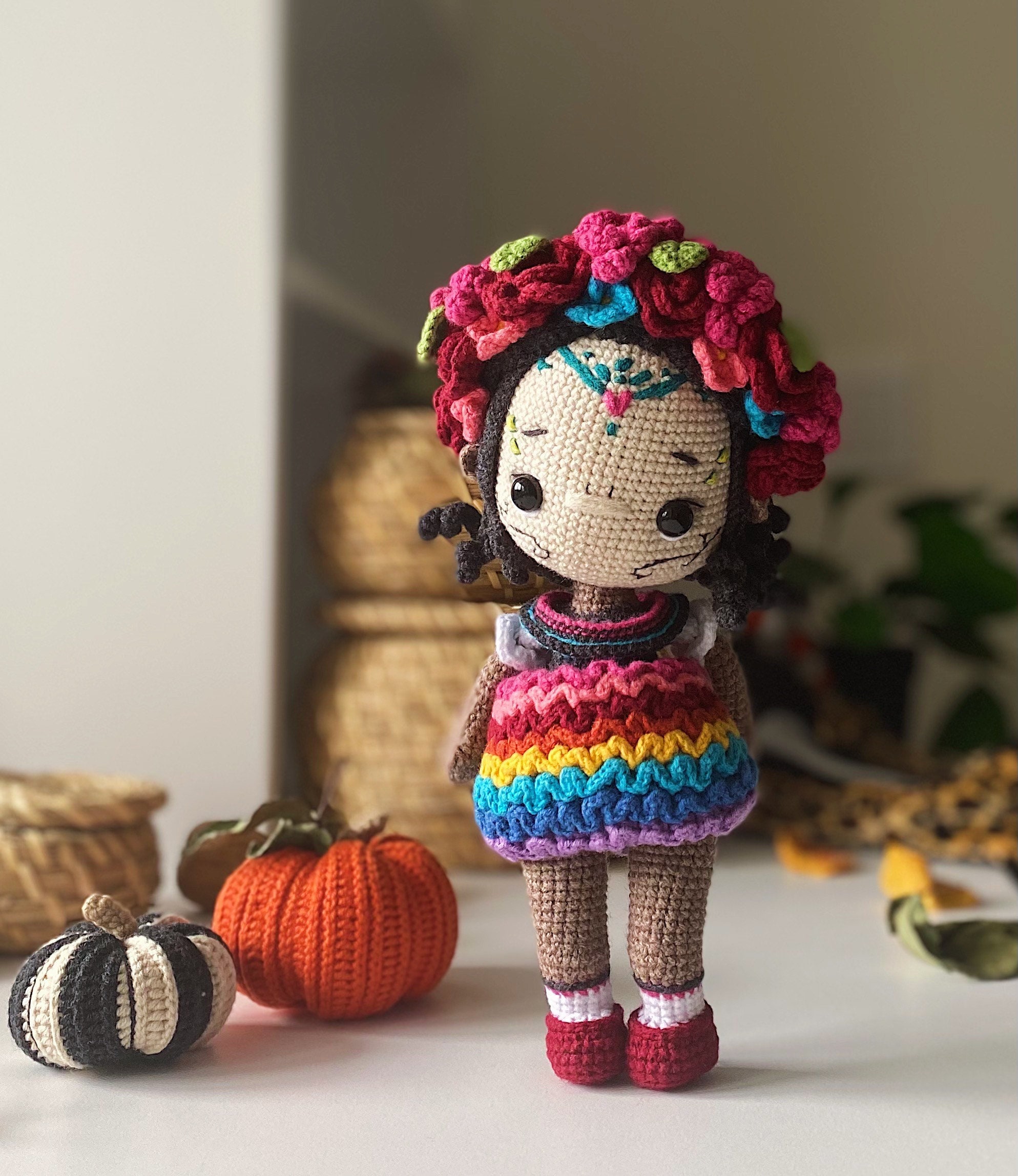 Crochet Halloween Doll PATTERN Amigurumi Doll With Flowers - Etsy