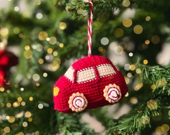 Christmas car ornaments crochet PATTERN pdf, crochet keychain Santa’s car, amigurumi ornaments,  tutorial ENGLISH pdf