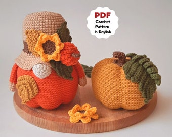 Set of 2 crochet pattern, Crochet Pumpkin gnome, Crochet Pumpkin, Thanksgiving gnome, Crochet fall pattern, Fall gnomes