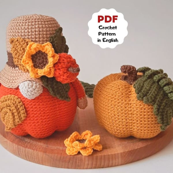 Set of 2 crochet pattern, Crochet Pumpkin gnome, Crochet Pumpkin, Thanksgiving gnome, Crochet fall pattern, Fall gnomes