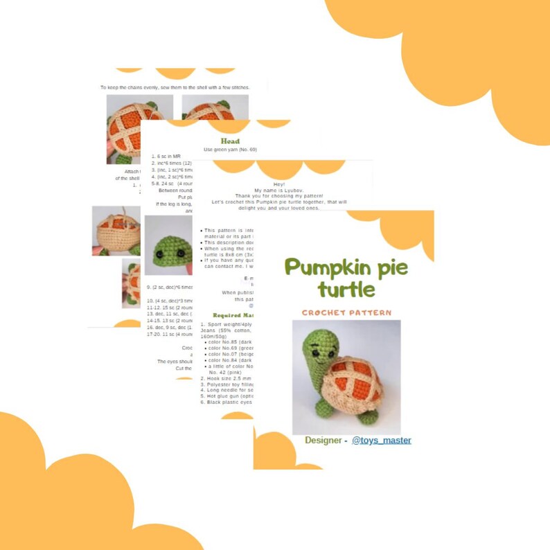Pumpkin pie turtle crochet pattern, Turtle amigurumi, Pumpkin pie ornament, Crochet cute pattern, Fall crochet pattern image 6