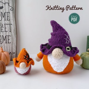 Halloween Gnome Knitting Pattern, Halloween gift, Stuffed Mini Gnome, Keychain Tutorial English PDF.