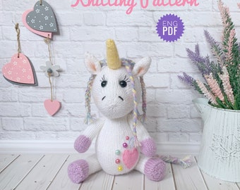 Unicorn Knitting Pattern, Knit Stuffed Animals, Soft Toy, DIY Nursery decor,English Tutorial PDF