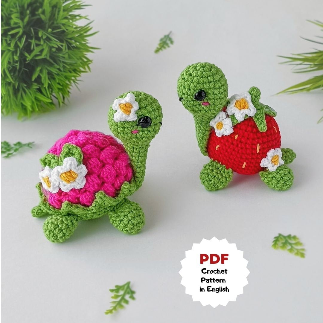 Crochet Pattern Turtle, Crochet Strawberry Turtle, Crochet Raspberry ...