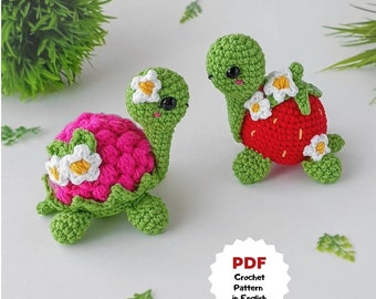 Crochet pattern Turtle, Crochet strawberry turtle, Crochet raspberry turtle, Mother's day gift turtle, No sewing Amigurumi