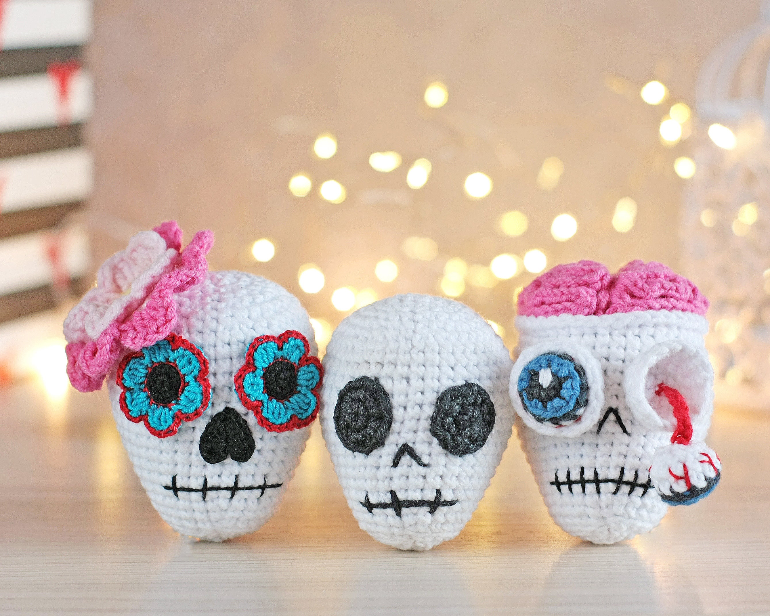 Totenkopf Häkelanleitung Sugar Skull Muster einfache Halloween