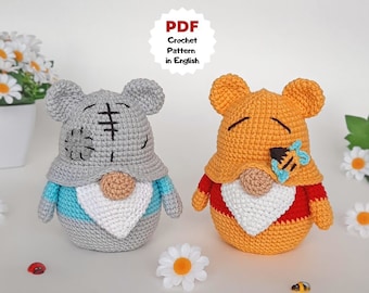 Modèle de crochet de gnomes d'ours, modèle de crochet de gnomes, cadeau de crochet de douche de bébé, cadeau d'anniversaire de crochet