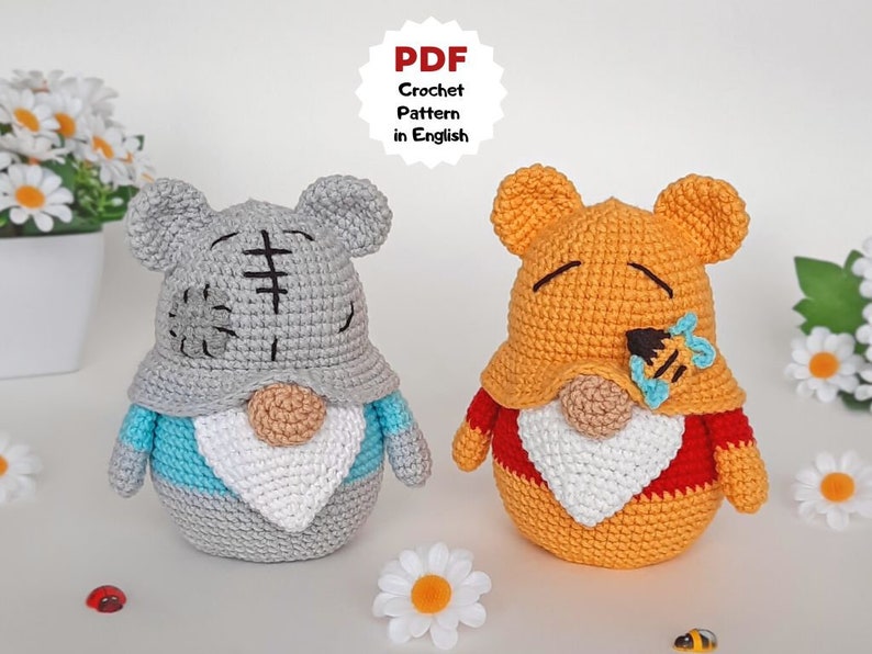 Bear gnomes crochet pattern, Gnomes crochet pattern, Baby shower crochet gift, Crochet birthday gift image 1