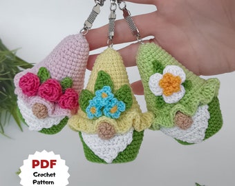 Flower gnomes crochet pattern, Spring gnome crochet pattern, Cute crochet pattern, Crochet keychains