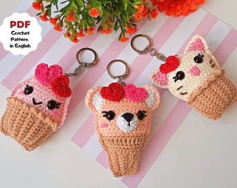 SET of 3 crochet pattern, Crochet pattern keychain, Cupcake ornaments, Kit crochet pattern cute sweet cupcake, Best friend keychain