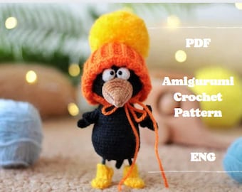 Crochet Crow PATTERN, hat is knitted, Tutorial PDF Gothic Black Raven Crochet DIY Halloween Decor