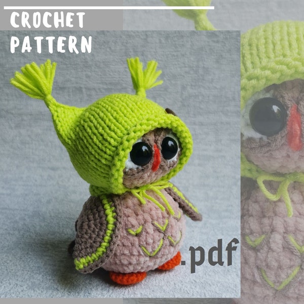 Pattern Mini Owl Crochet Amigurumi, knitted hat