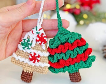 Crochet Christmas tree and gingerbread tree keychain pattern - Christmas amigurumi - crochet ideas for Christmas gifts