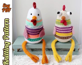 Funny Chicken Knitted Pattern, Easy Crazy Bird, Knitting Soft Toy, DIY Stuffed Animal,Spring decor, Tutorial English PDF.