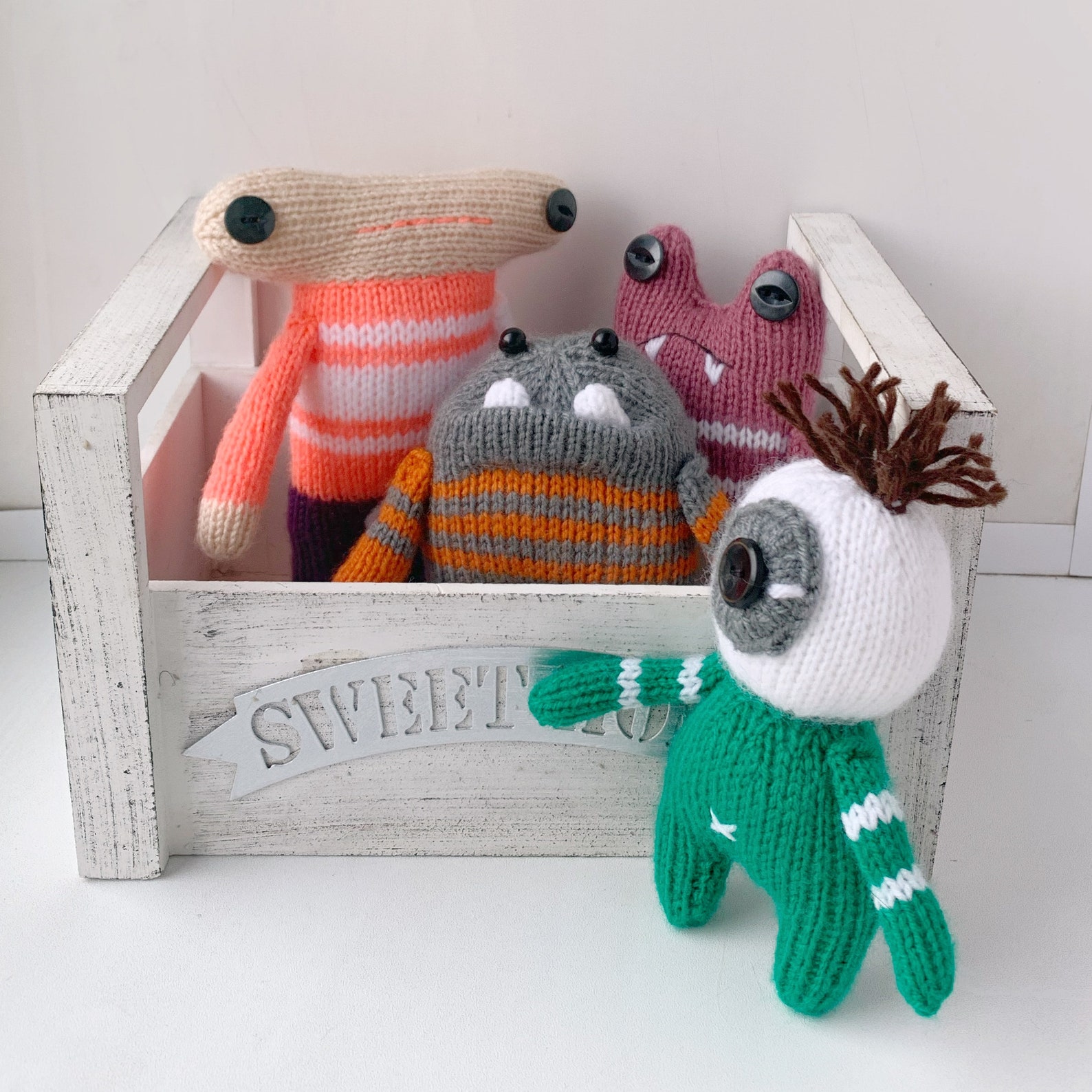 Monsters Knitting Pattern, Halloween Gift, Set of 4 Knitting Patterns ...