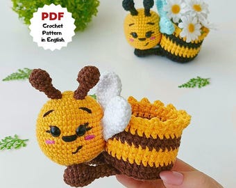 Bee crochet pattern, Bee planter crochet, Crochet pattern flower pot,  Crochet small basket, Amigurumi bee, Father’s Day gift