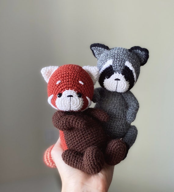 SET 2in1 crochet raccoon and red panda PATTERN, amigurumi animals DIY raccoon tutorial in English pdf, Amigurumi red panda