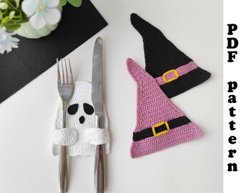 Halloween cutlery holder crochet pattern - English PDF crochet pattern - Envelope for cutlery