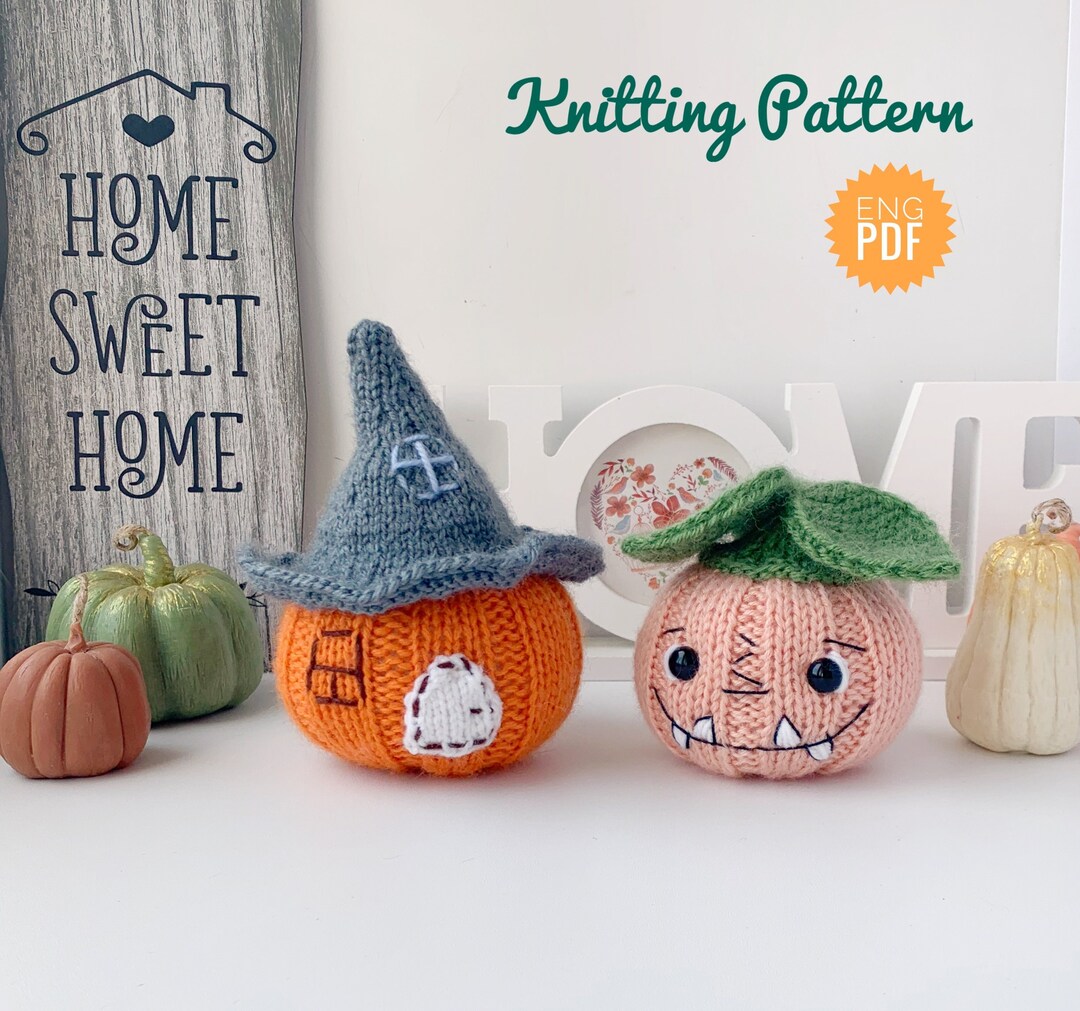 Halloween Pumpkin Knitting Pattern Knitted Fall Decor Holiday