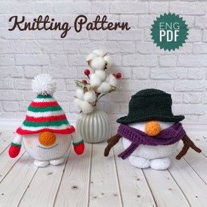 Snowman Gnome Knitted Pattern, Christmas gift, Knit Dwarf, Winter decorating , Knitting Soft Toy, DIY favor, Tutorial English PDF.