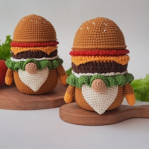 Gnome HAMBURGER crochet pattern,Dad birthday gift, Crochet gnome, Crochet play food, Funny crochet, Father's day gift image 5