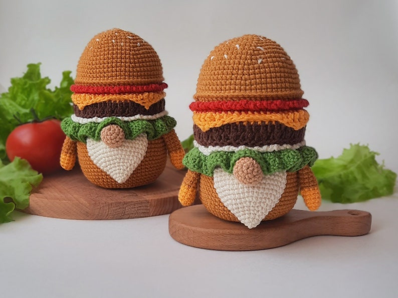 Gnome HAMBURGER crochet pattern,Dad birthday gift, Crochet gnome, Crochet play food, Funny crochet, Father's day gift image 5