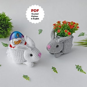 Easter rabbit crochet pattern, Crochet bunny planter pot, Small Easter basket, Mother's day gift