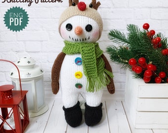 Christmas Snowman Knitting Pattern, DIY Snowman Toy, Winter decor, New Year's gift, Knitted Tutorial PDF