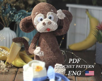 Crochet pattern plush monkey with removable clothes PDF in English Crochet tutorial animal amigurumi Crochet cute stuffed monkey amigurumi