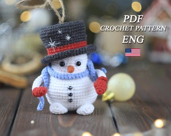 Crochet ornament Christmas snowman PDF in ENG Crochet pattern Christmas gift snowman Little snowman ornament Crochet Ornament Tutorial