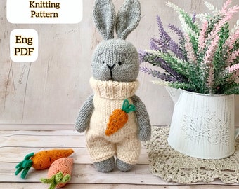 Knitting Bunny Rabbit, Knitted Pattern PDF, DIY Easter Favor, Mini Carrot.